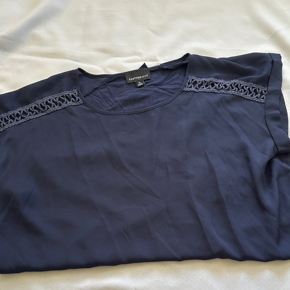 Navy Blue Blouse with Crochet Detail